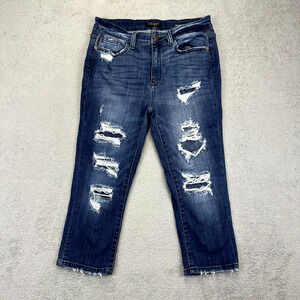 Judy Blue Capri Fit Distressed Jeans Dark Wash Womens Size 11 / 30 Stretch